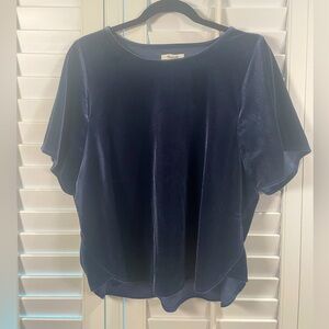 Madewell Velvet Flutter Sleeve Shirt Deep Blue Women’s Size Large